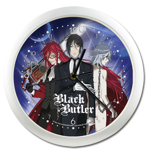 Black Butler Sebastain Grell & Pluto Wall Clock, an officially licensed Black Butler product at B.A. Toys.
