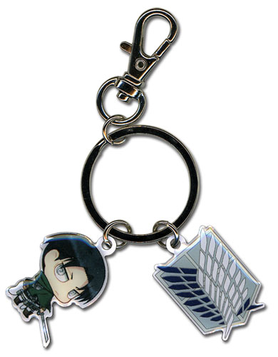 Attack On Titan - Sd Levi And Scout Regiment Emblem Metal Keychain, an officially licensed product in our Attack On Titan Key Chains department.