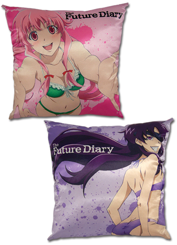 Future Diary - Yuno & Minene Square Pillow, an officially licensed product in our Future Diary Pillows department.