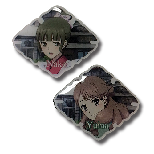 Hanasaku Iroha Items - Yuina & Nako Metal Pins, an officially licensed product in our Hanasaku Iroha Pins & Badges department.