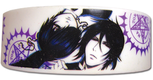 Black Butler 2 - Sebastian And Ciel White White Background Pvc Wristband, an officially licensed Black Butler product at B.A. Toys.