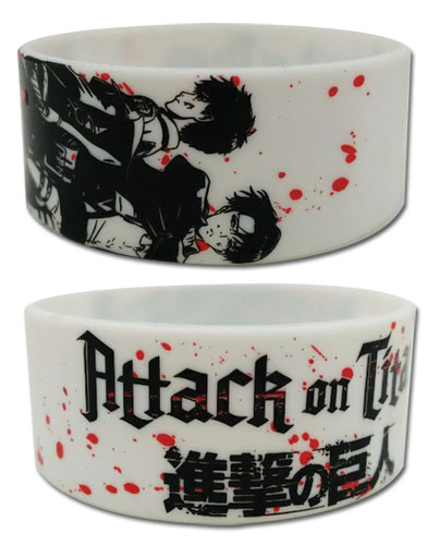 Attack On Titan - Eren & Levi White Pvc Wristband, an officially licensed Attack On Titan product at B.A. Toys.