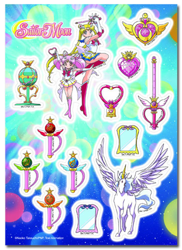Sailor Moon Supers - Sailor Moon, Chibimoon, Pegasus And Accessories Sticker Set, an officially licensed product in our Sailor Moon Stickers department.