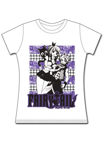 Fairy Tail Happy, Lucy, & Natsu Jrs T-Shirt M, an officially licensed product in our Fairy Tail T-Shirts department.