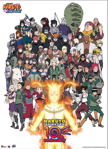 Naruto Cast 10Th Anniversary Wallscroll, an officially licensed product in our Naruto Wall Scroll Posters department.