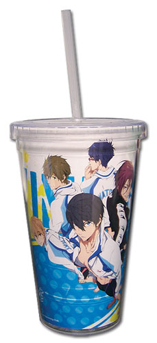 Free! - Group White Tumbler With Straw, an officially licensed product in our Free! Mugs & Tumblers department.