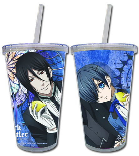 Black Butler Boc - Ciel & Sebastian With Lemons Tumbler With Straw, an officially licensed Black Butler Book Of Circus product at B.A. Toys.
