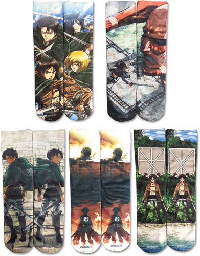 Attack On Titan - 5 Pack Sublimation Socks, an officially licensed product in our Attack On Titan Costumes & Accessories department.