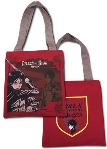 Attack On Titan - Red Eren Tote Bag, an officially licensed product in our Attack On Titan Bags department.