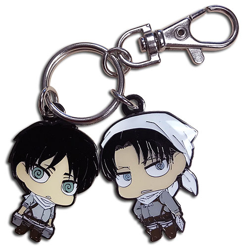 Attack On Titan - Sd Eren & Levi Cleaning Outfits Metal Keychains, an officially licensed product in our Attack On Titan Key Chains department.