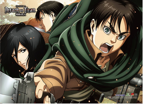 Attack On Titan - Eren, Mikasa & Levi Wall Scroll, an officially licensed product in our Attack On Titan Wall Scroll Posters department.