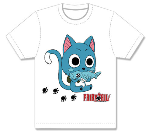 Fairy Tail - Happy Eats Fish Men's Screen Print T-Shirt XL, an officially licensed product in our Fairy Tail T-Shirts department.