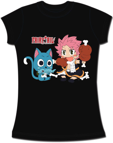 Fairy Tail - Sd Happy & Natsu Eating Jrs Screen Print T-Shirt S, an officially licensed product in our Fairy Tail T-Shirts department.