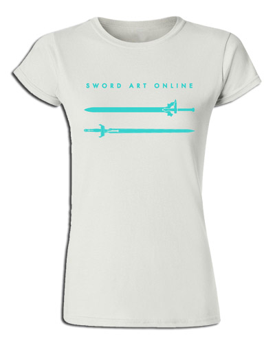 Sword Art Online - Asuna & Kirito's Swords White Jrs. Screen Print T-Shirt L, an officially licensed product in our Sword Art Online T-Shirts department.