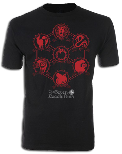 The Seven Deadly Sins - Sin Icons Men's Screen Print T-Shirt XXL, an officially licensed product in our The Seven Deadly Sins T-Shirts department.